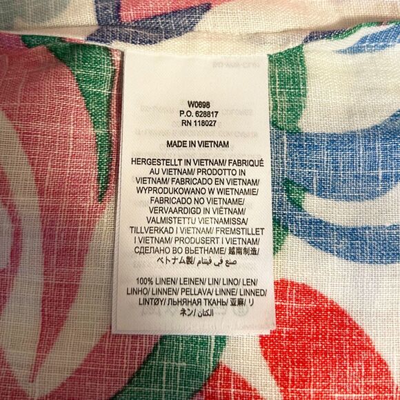 Boden Linen Button Front Blouse Women's Size 2 Bright Floral Tropical Bird Print - Picture 6 of 8